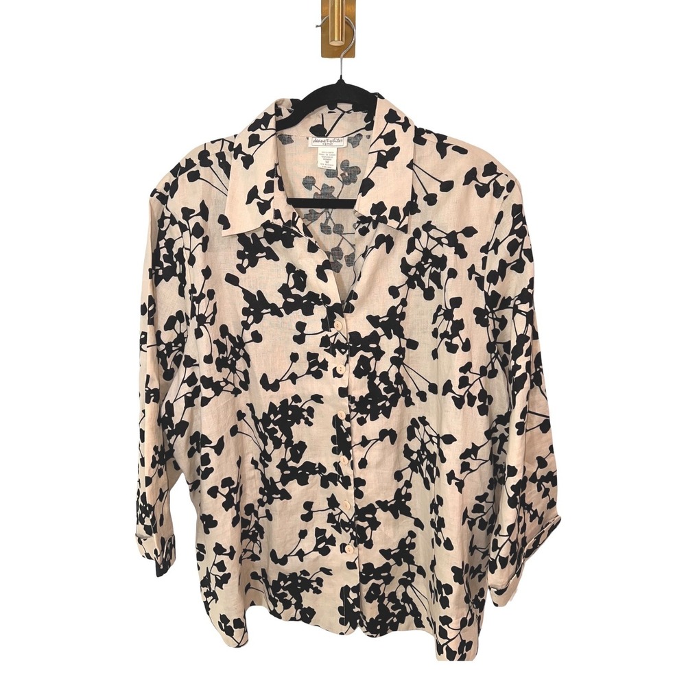 Deane & White 100% Linen 3X Blouse Tunic Lagenlook Grandmacore Floral Shirt